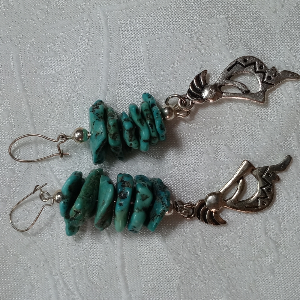 Sterling silver kokopelli drop earrings howlite